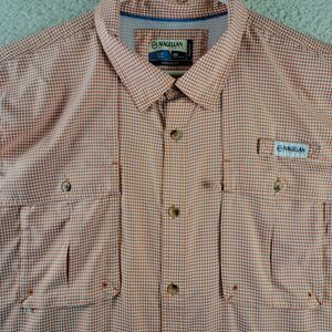Magellan Fish Gear Shirt Mens 2XL Angler Fit Mag Wick Fishing Vented Orange Chec